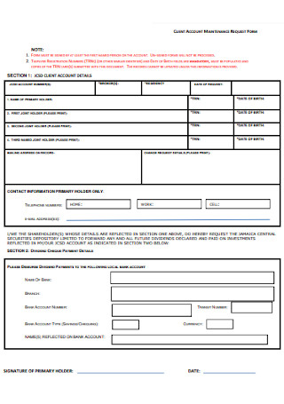 Client Account Maintenance Request Form