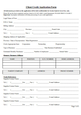 Client Credit Application Form
