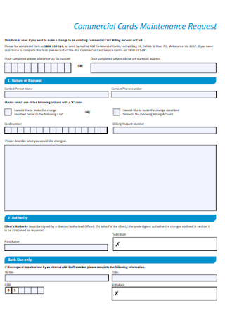 Commercial Cards Maintenance Request Form