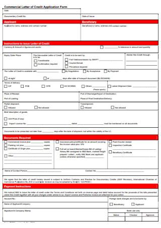 Commercial Letter of Credit Application Form 