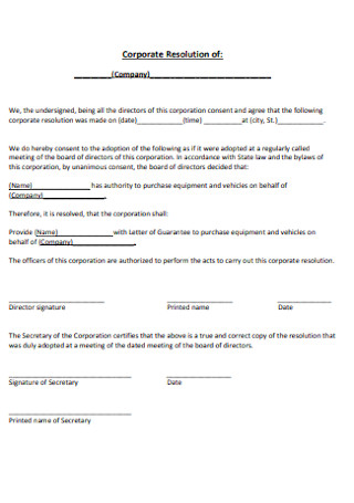Company Corporate Resolution Form