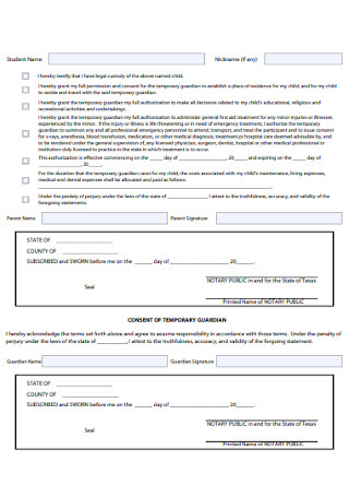 Consent of Temporary Guardianship Form