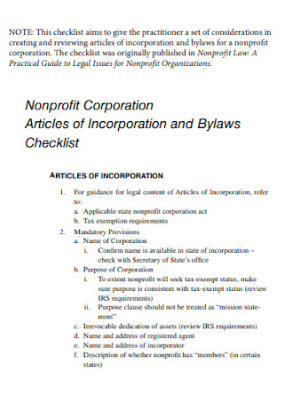 Corporate Bylaws Checklist