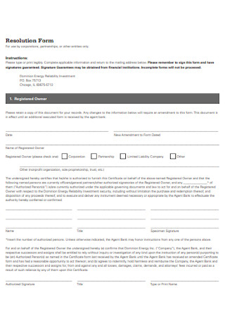 Corporate Investment Resolution Form