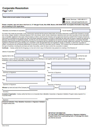 Corporate Management Resolution Form
