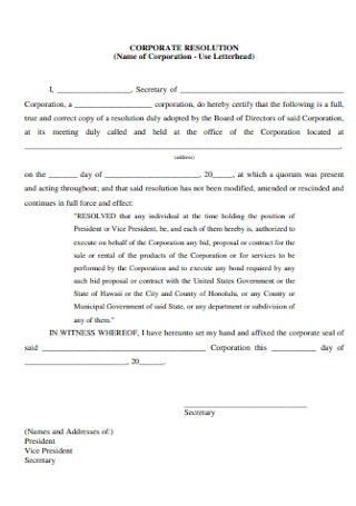 Corporation Resolution Letterhead Form