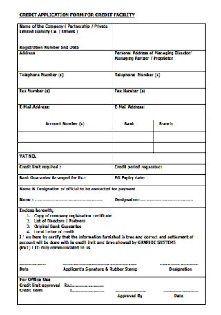 Credit Application Form for Credit Facility