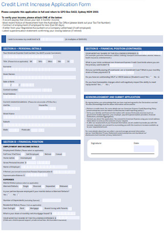Credit Limit Increase Application Form