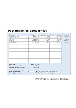 Debt Reduction Spreadsheet Sample