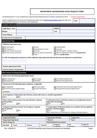 Department Background Check Request Form