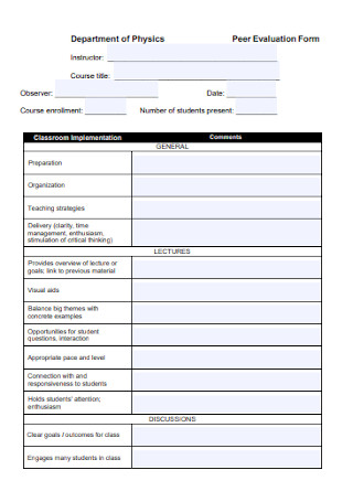 Department of Physics Peer Evaluation Form