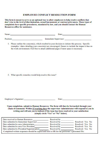 Employee Conflict Resolution Form