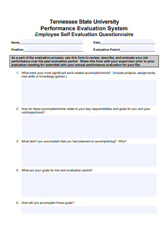 Employee Self Evaluation Questionnaire 