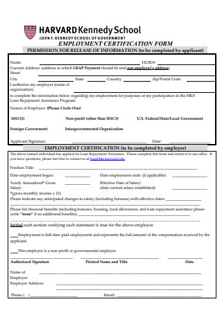 Employment Certification Form
