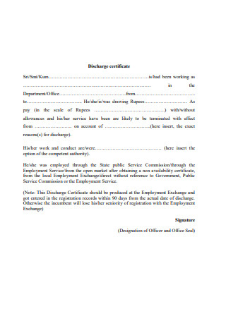 Employment Discharge Certificate