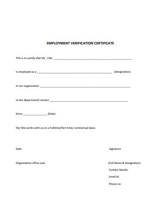 Employment Verification Certificate