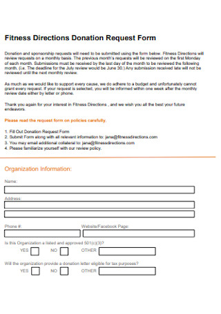 Fitness Directions Donation Request Form