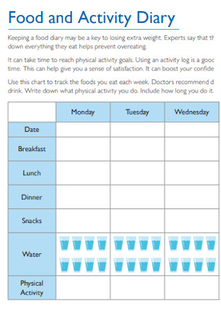 Food and Activity Diary Template