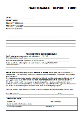 Formal Maintenance Report Form