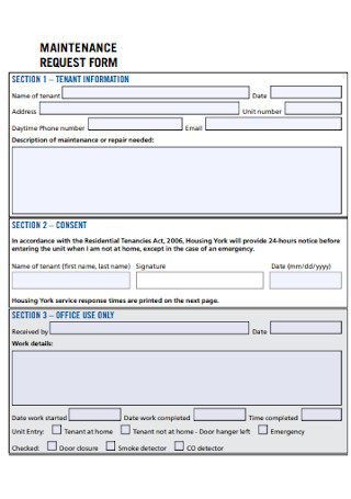 Formal Maintenance Request Form