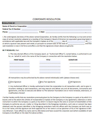 Foundation Corporation Resolution Form