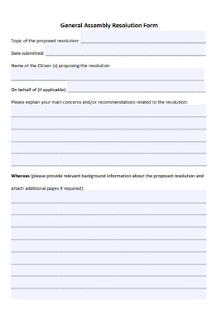 General Assembly Resolution Form