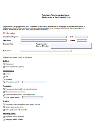 Graduate Teaching Assistant Evaluation Form