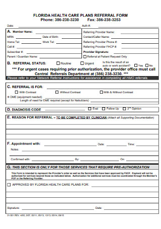 Health Care Plan Referral Form