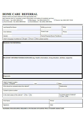 Home Care Referral Form