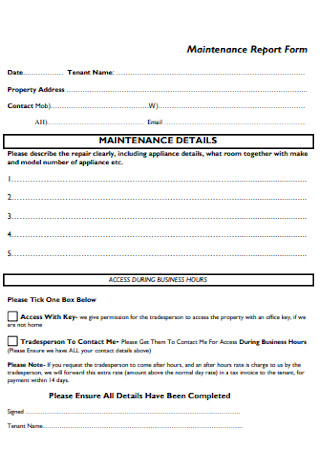 Home Maintenance Report Form
