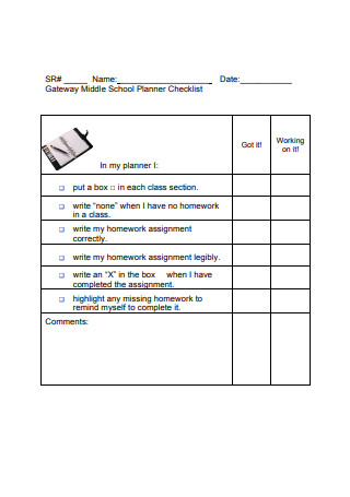 Homework Planner Checklist