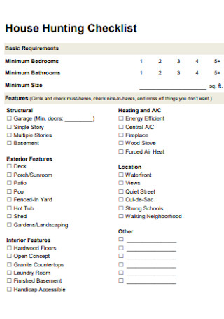 House Hunting Checklist Template