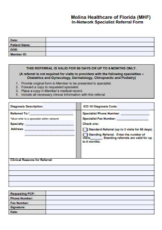 In Network Specialist Referral Form 