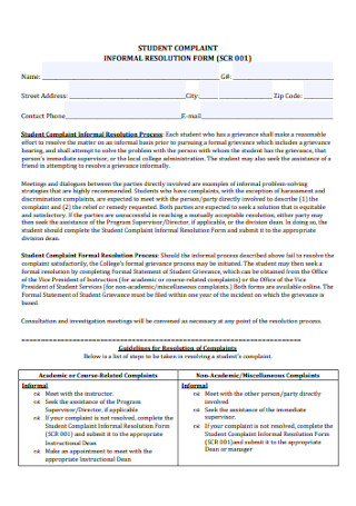 Informal Resolution Form