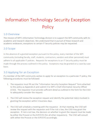 Information Technology Security Exception Policy