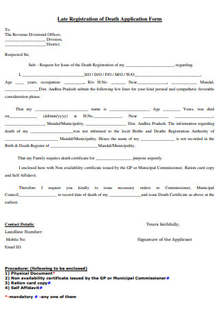 Late Registration of Death Application