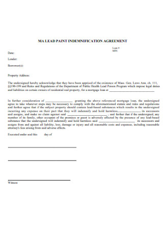 Lead Paint Indemnification Agreement