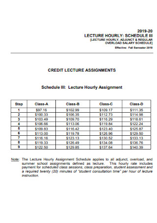 Lecture Hourly Assignment Schedule