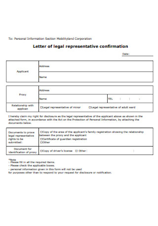 Letter of Legal Representative Confirmation