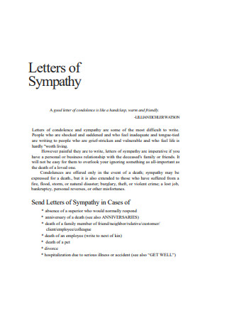 letter of sympathy for loss