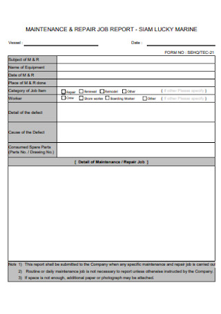 Maintenance Job Report Form