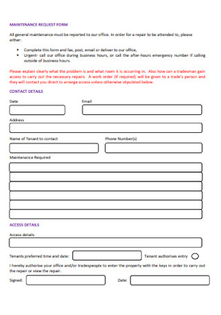 Maintenance Request Form Format