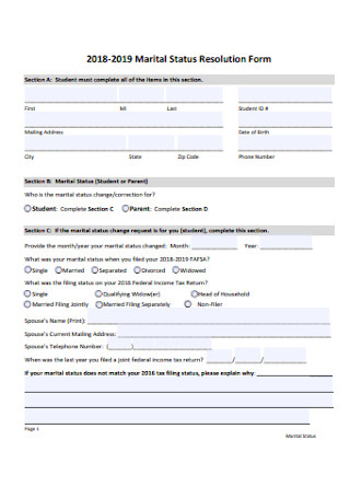 Marital Status Resolution Form