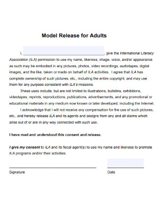 Model Release Form for Adults