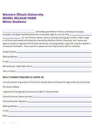 Model Release Form for Minor Students 