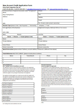 New Account Credit Application Form