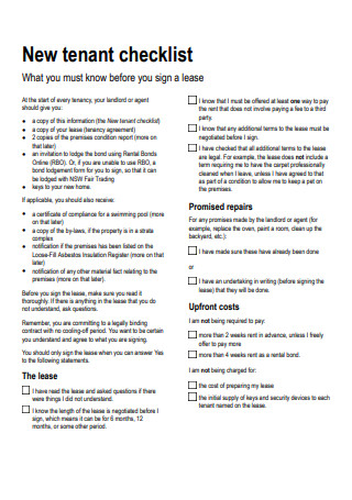 New Tenant Checklist Sample