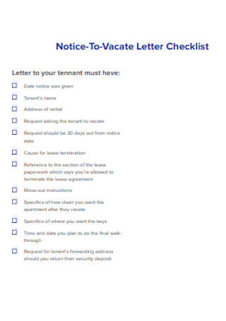 Notice To Vacate Letter Checklist
