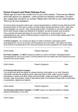 Parent Consent and Photo Release Form 