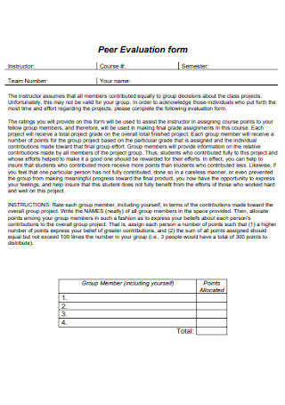 Peer Evaluation Form Format
